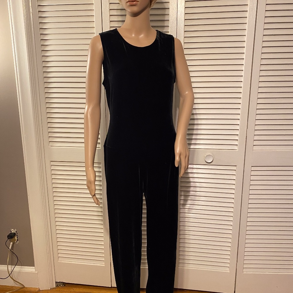 DKNY Black Velvet Stretch Jumpsuit Large